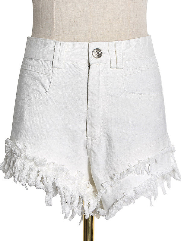 Original Solid Fringed Denim Shorts