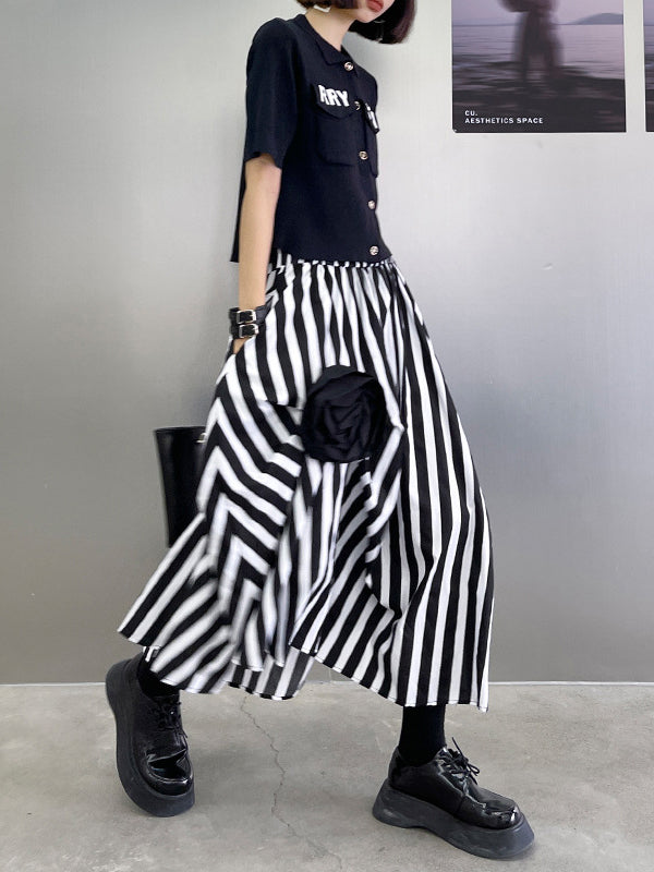 Urban High Waisted Applique Striped Floral Skirts