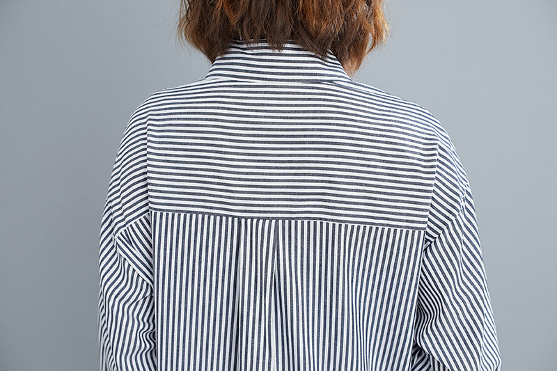 Loose Striped Long Sleeves Shirt Outwear