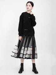High-Rise Mesh Lace Pleated Skirt