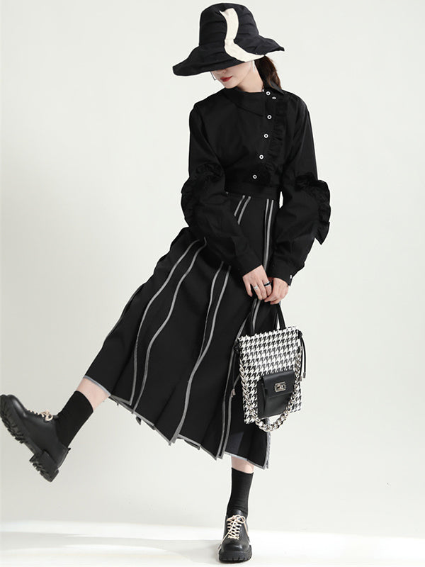 Original Irregular Contrast Color Striped Skirt