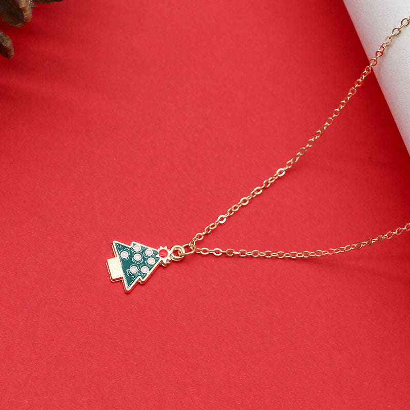 Women Christmas Tree Santa Pendant Clavicle Necklace