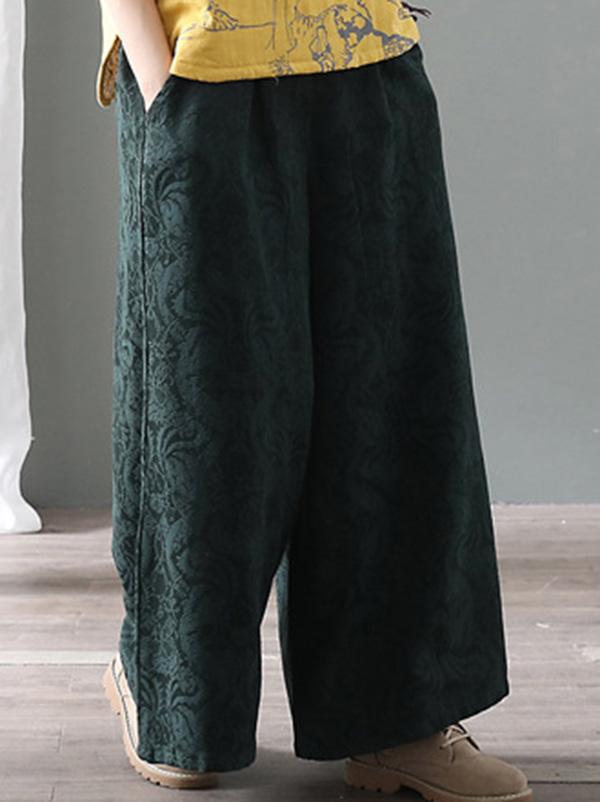 Vintage Loose Jacquard Lace-Up Wide-Leg Pants