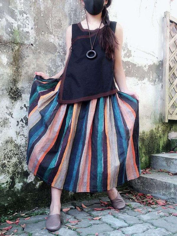 Colorful Striped Ramie Cotton Skirts