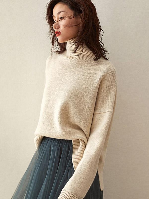 Solid Color Loose Turtleneck Sweater