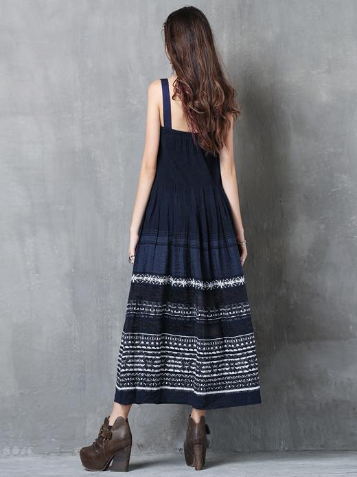 Embroidered National Ruffled Midi Dresses