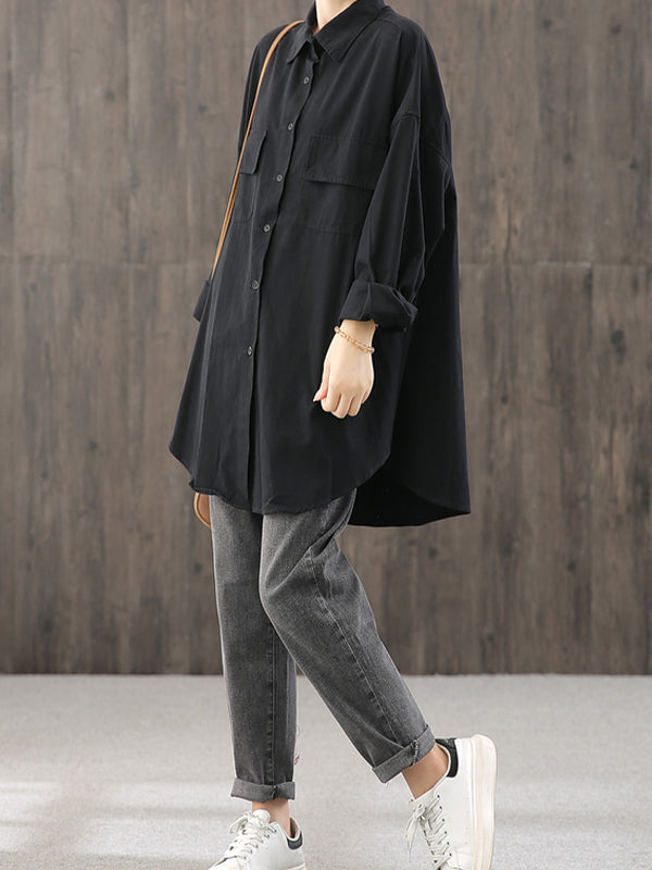 Loose Solid Casual Long Sleeves Blouse