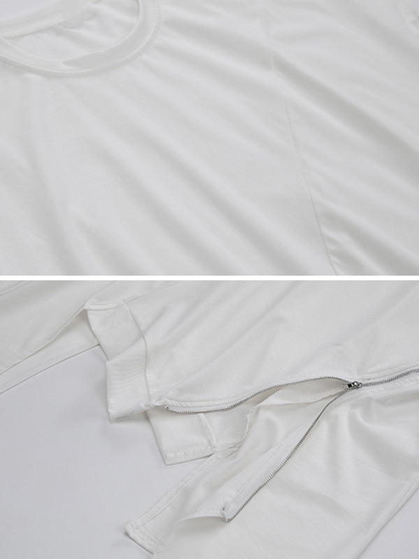 Original Asymmetric Zipper Short Sleeve T-Shirts Tops