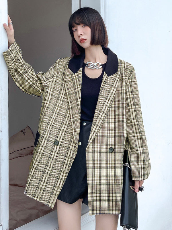 Long Sleeve Loose Casual Plaid Suit Outwear