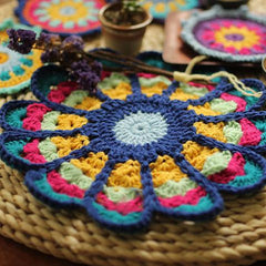 Peacock Handmade Crochet Retro Round Plate Pad