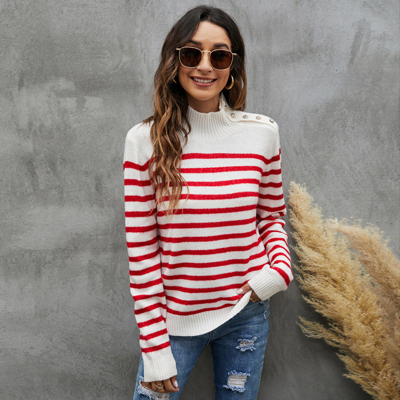 Casual Striped Stand Collar Sweater