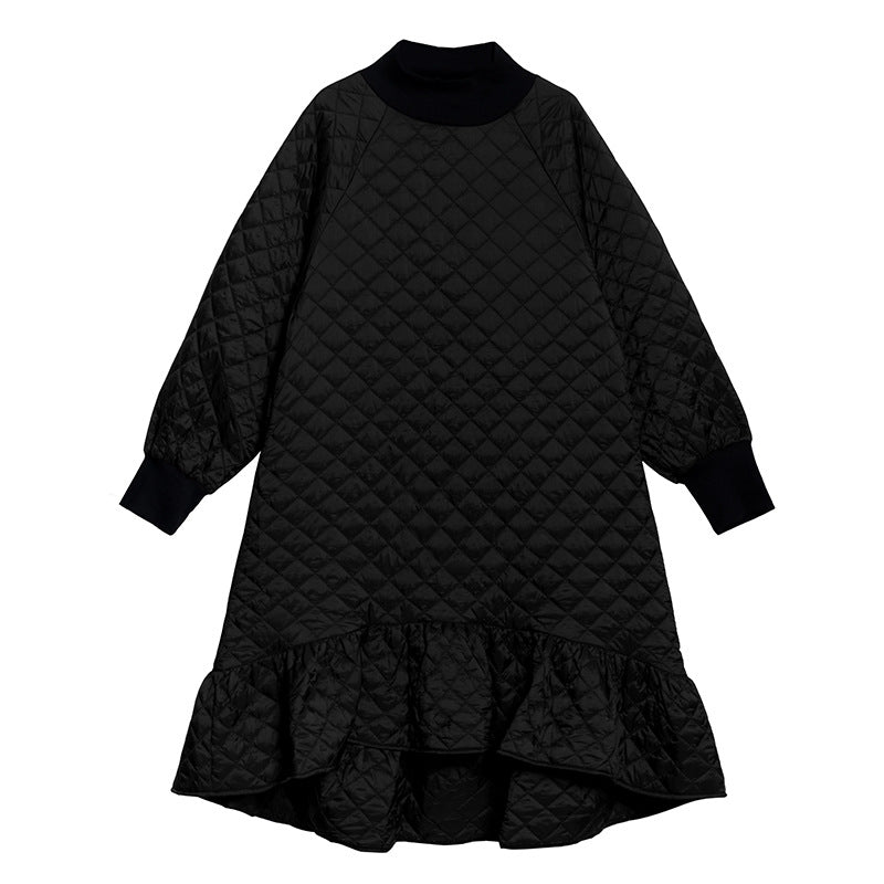 Casual Ruffled Solid Color Plaid Midi Dress