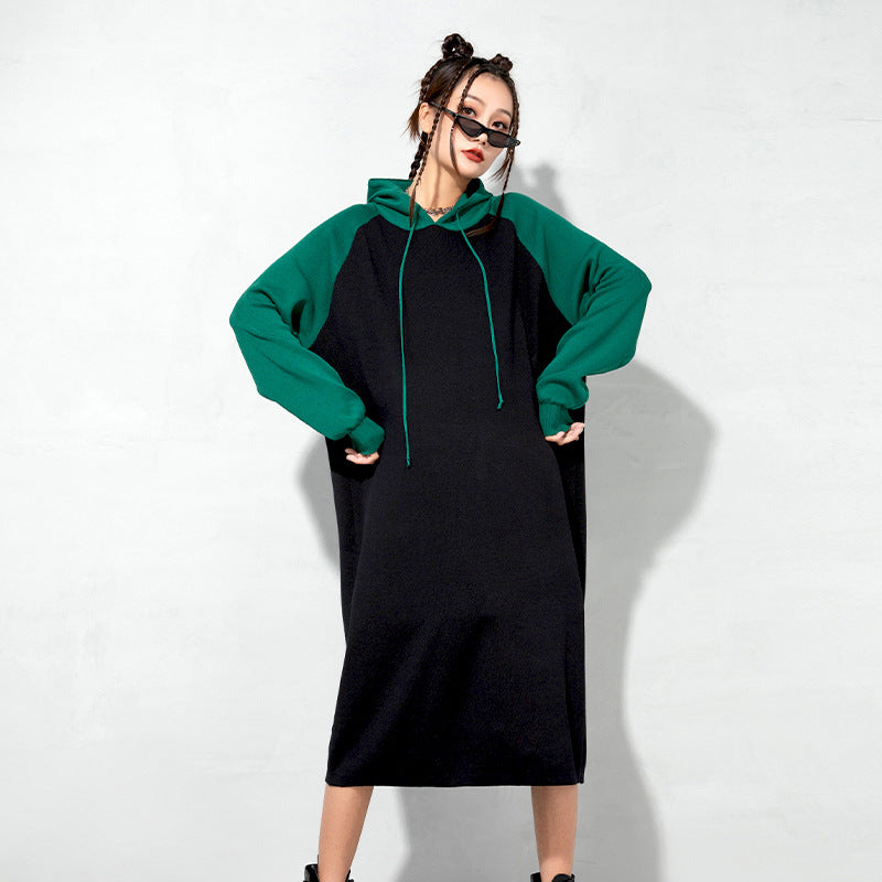Urban Loose Color-Block Knitted Midi Dress
