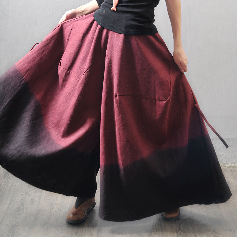 Retro Design Loose Flax Wide-Leg Pants