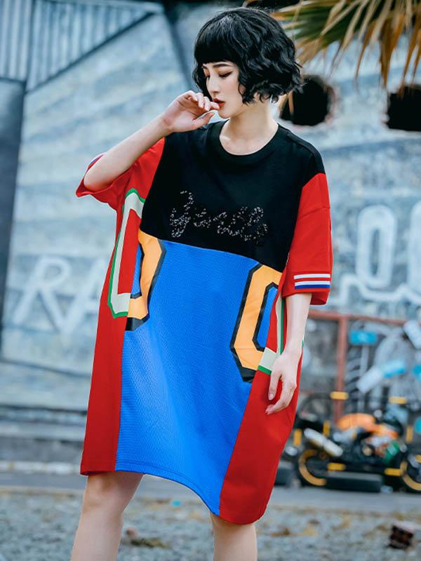 Original Split-Joint Letter Print Dress