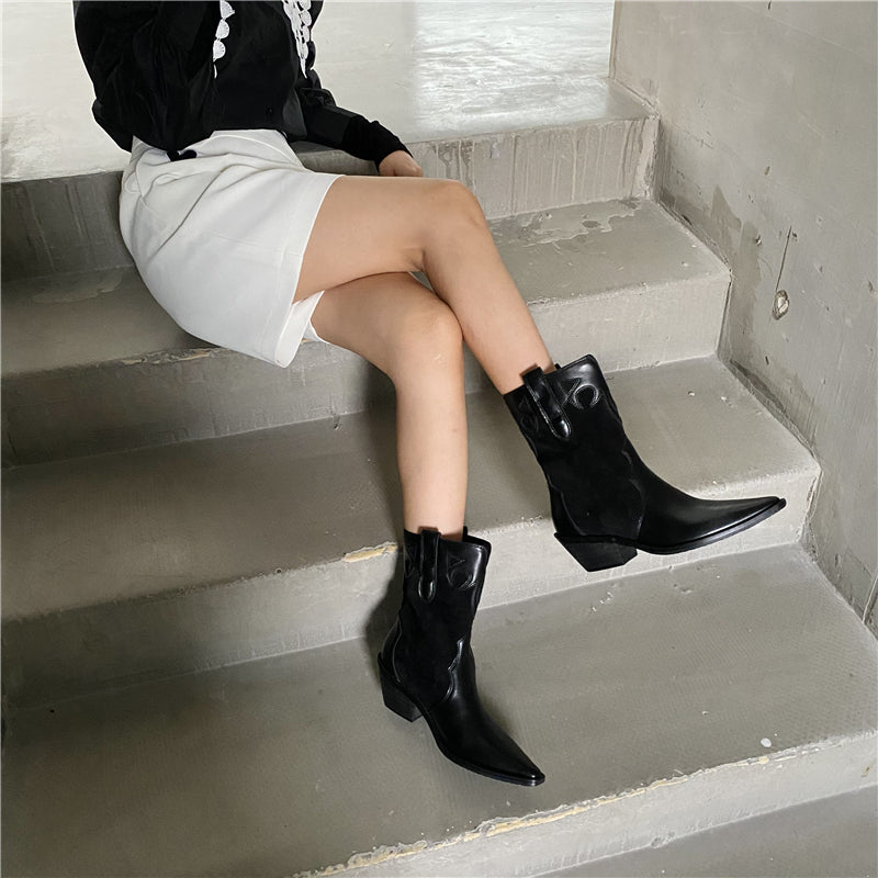 Totem Cowboy Boots Pointed Toe Motorcycle Boots