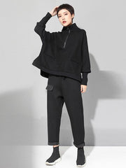 Black Zipper Long Sleeves Cropped T-shirt