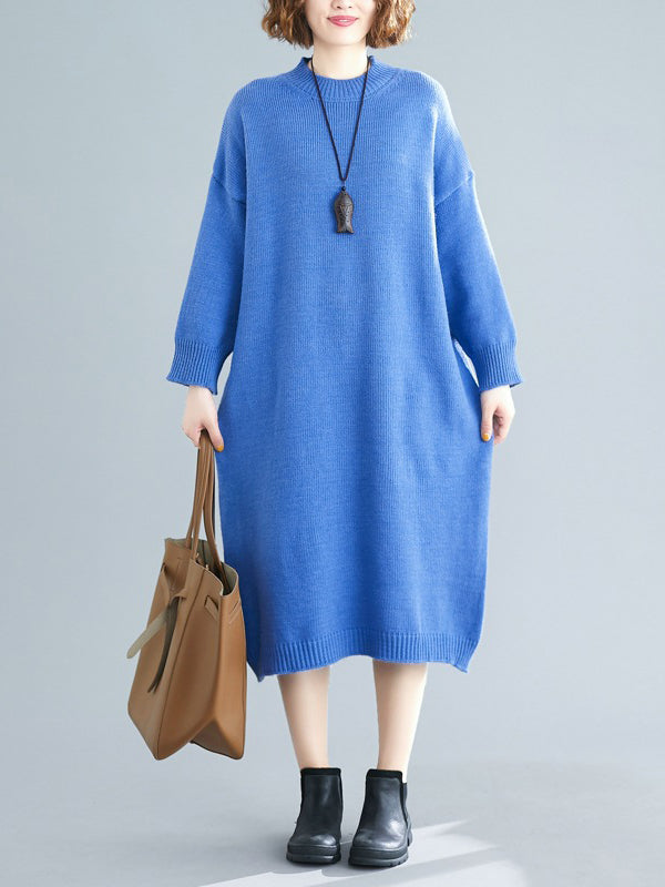 Women Solid Color Knitted Dress