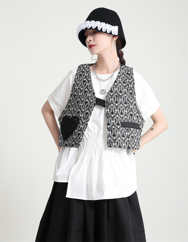 Solid Color Round Neck Stitching Casual Shirt