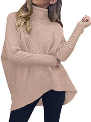 Casual Solid Color High Collar Pullover Sweater