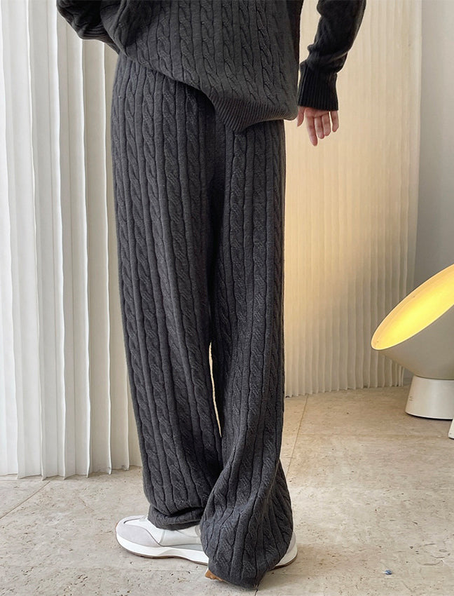 Cable High Waist Wide-Leg Knit Pants