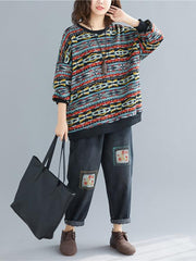 Retro Colorful Striped Warm Loose Sweater