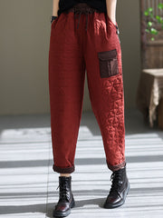 Retro  Splicing Pocket Loose Cotton Pants