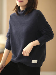 Casual Solid Color Woolen High-Neck Sweater