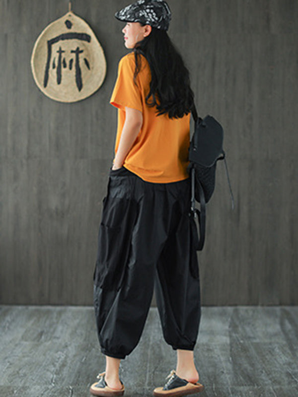 Casual Solid Split-Joint Capri-Pants Bottoms