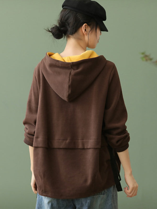 Hooded Solid Loose Sweatshirt