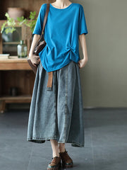 Retro Solid Color High Waist Loose Casual Skirt