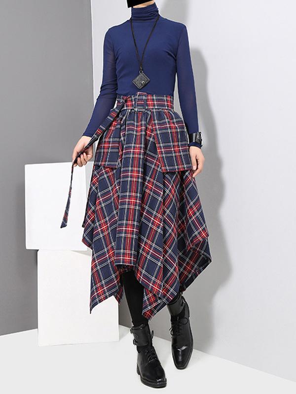 Casual Empire Belt Plaid Cropped Skirt