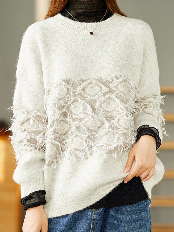 Vintage Jacquard Tassel Round Neck Knitted Loose Sweater