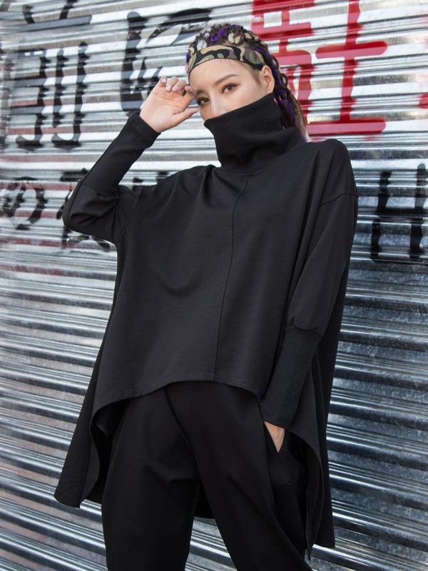 Black High-Low Turtleneck T-Shirt