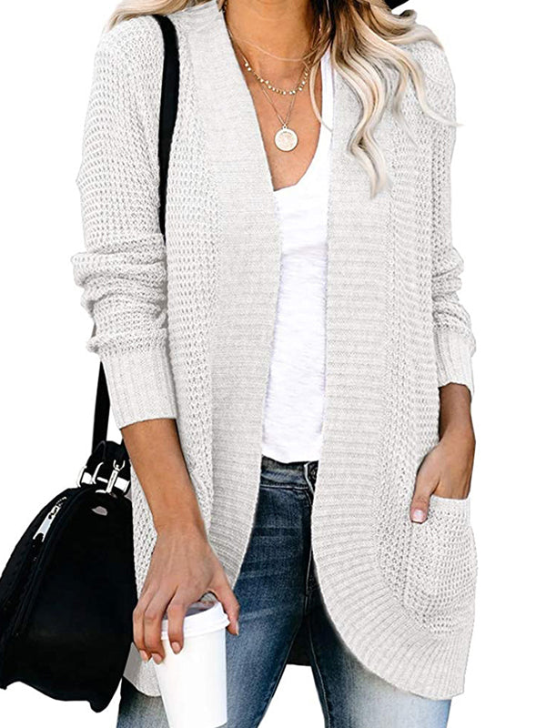 Casual Solid Color Knitted Cardigan Top