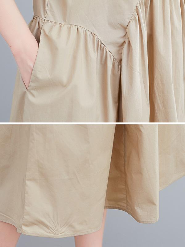 Fashion Solid Pleats Bishop Sleeve Dress