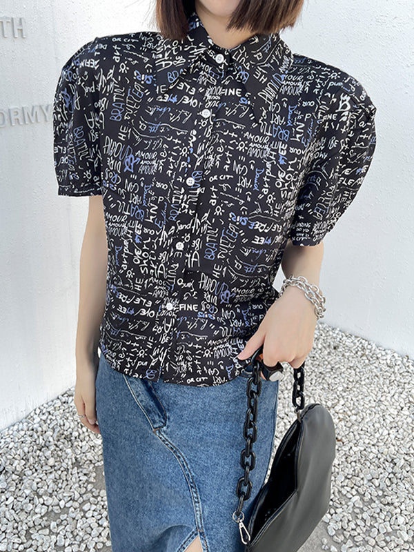 Short Sleeves Backless Printed Blouse