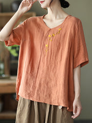 Vintage Embroidered Printed Round Neck Loose Pullover T-Shirt