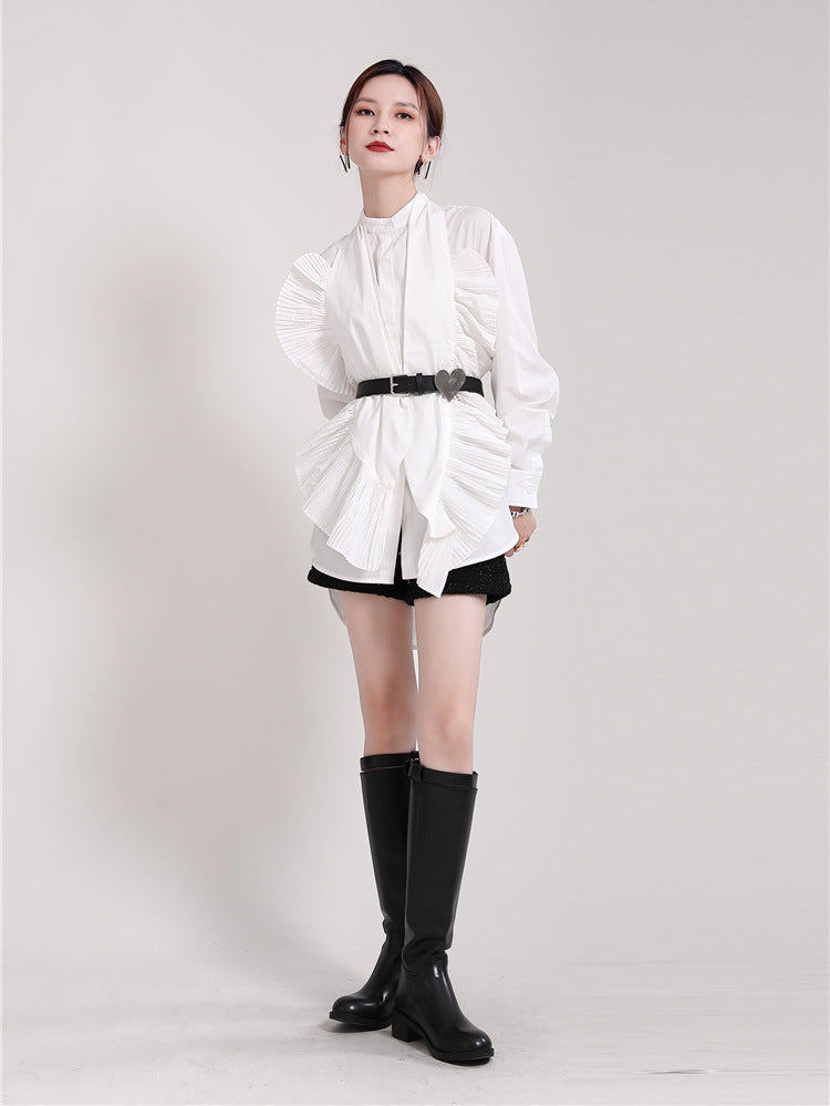 Retro Pleated Irregular Personality Shirt