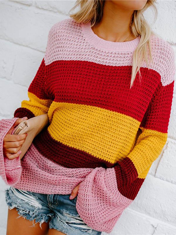 Striped Flared Sleeves Sweater Tops