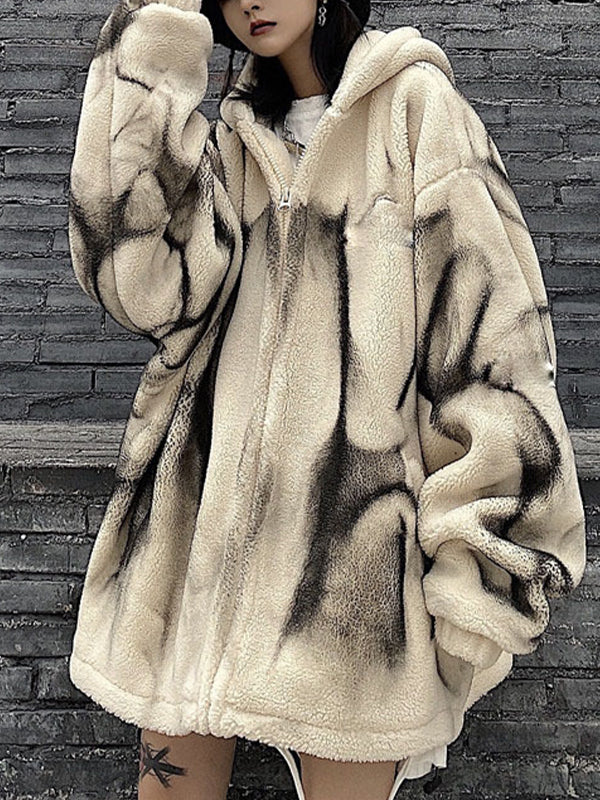 Tie-Dyed Hooded Zipper Coat