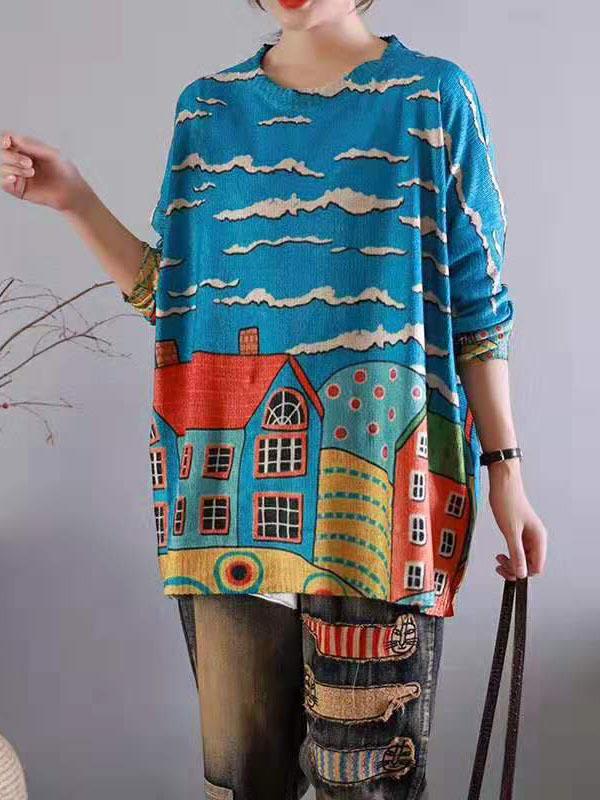 Vintage Multi-pattern Printed Sweater