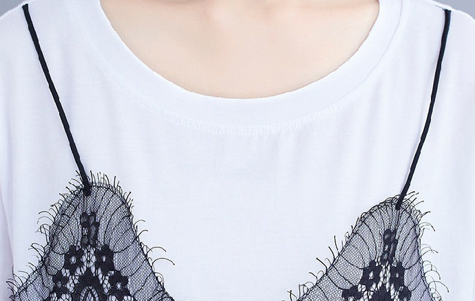 Loose Round Neck False Two T-shirt