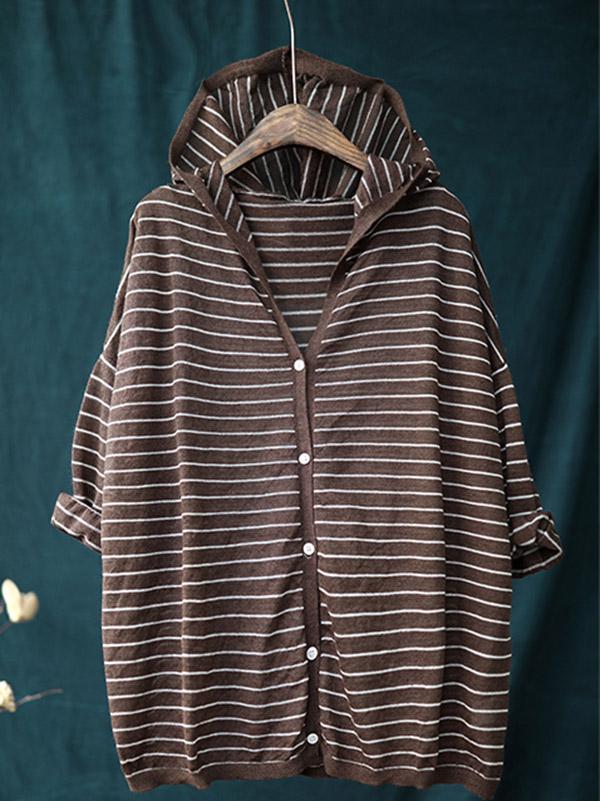 Casual Striped Hooded Light Outwear