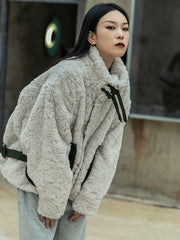 Urban Contrast Color Split-Joint Faux Fur Outerwear