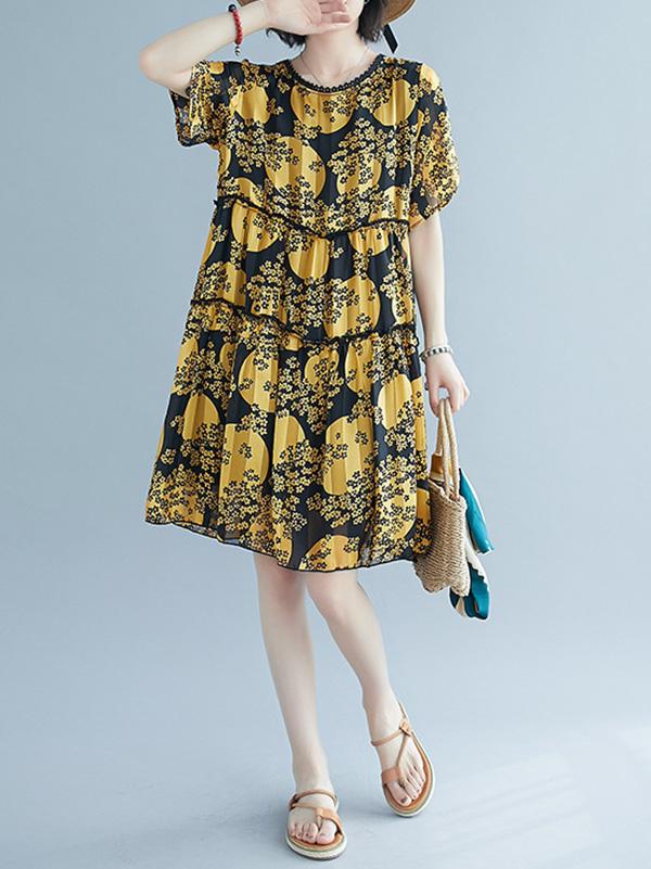 Loose Print Chiffon Dress