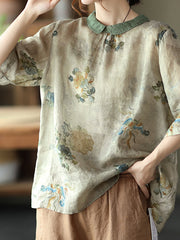 Summer Retro Printed Lapel Blouse