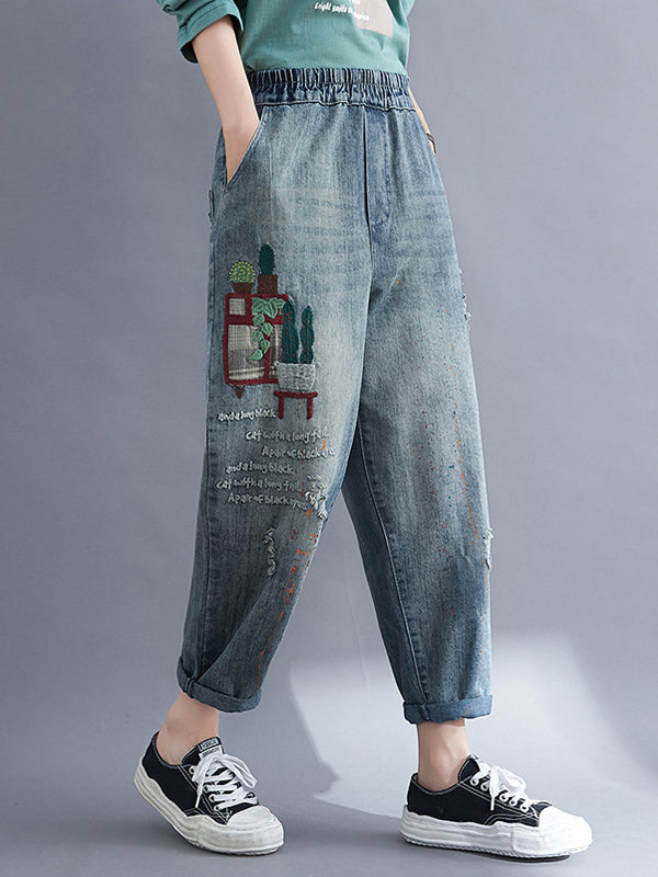 Printed Jean Harem Pants