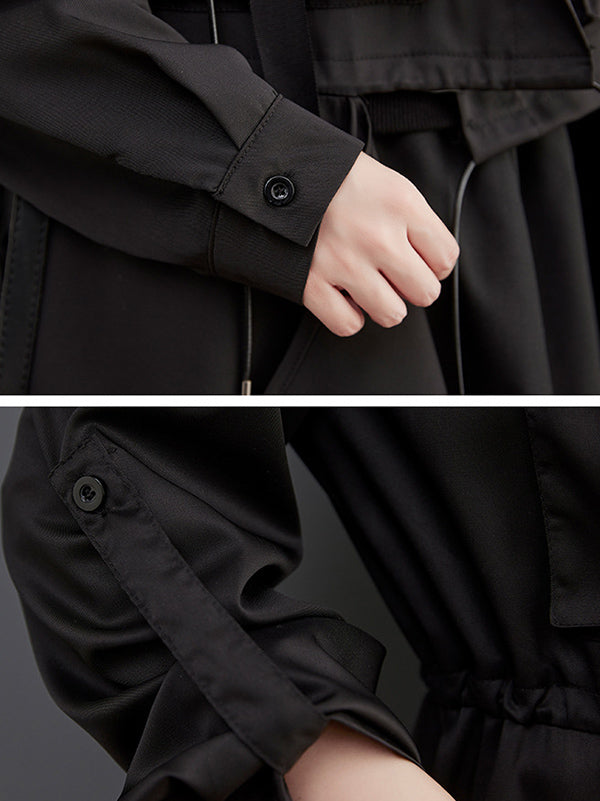 Loose Long Sleeves Drawstring Split-Joint Lapel Trench Coats