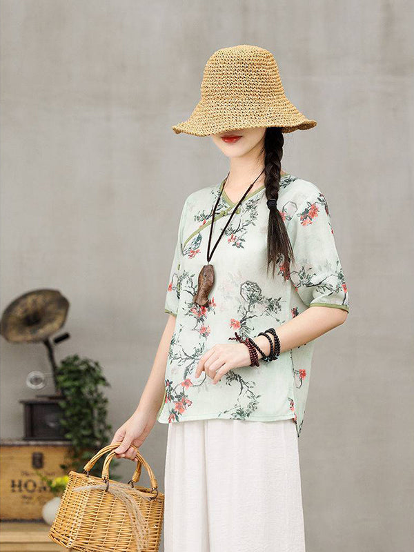 Retro Slouchy Plate Button Irregular T-Shirt